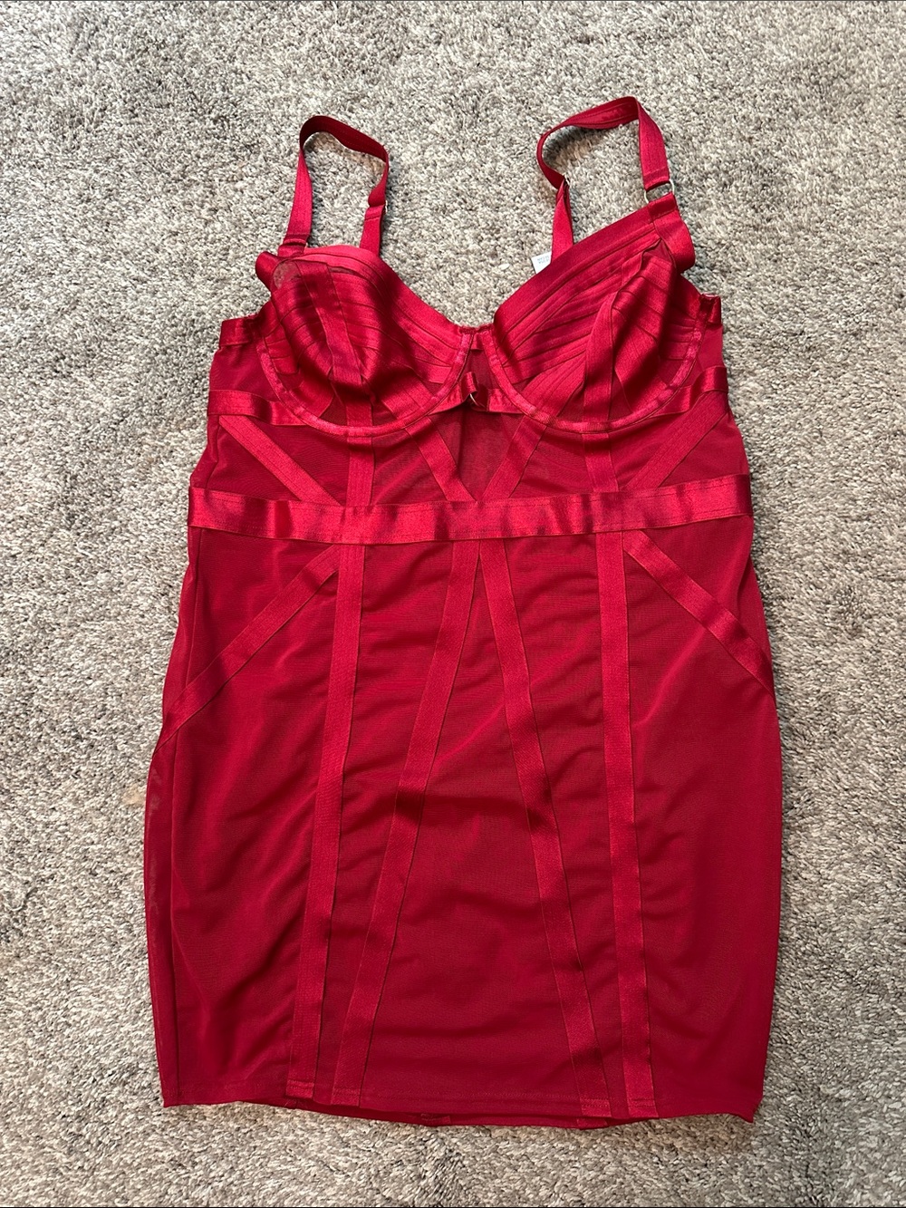 Red Strappy Sheer Slip Dress with Underwire Cups